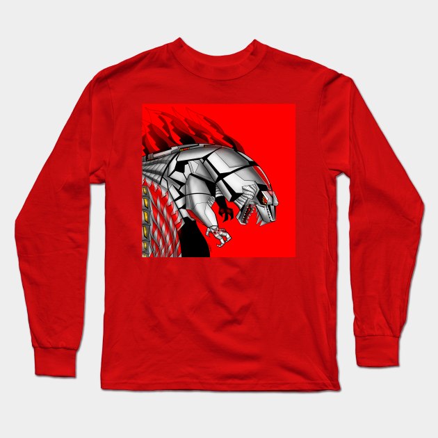 the cyborg mechagodzilla kaiju Long Sleeve T-Shirt by jorge_lebeau